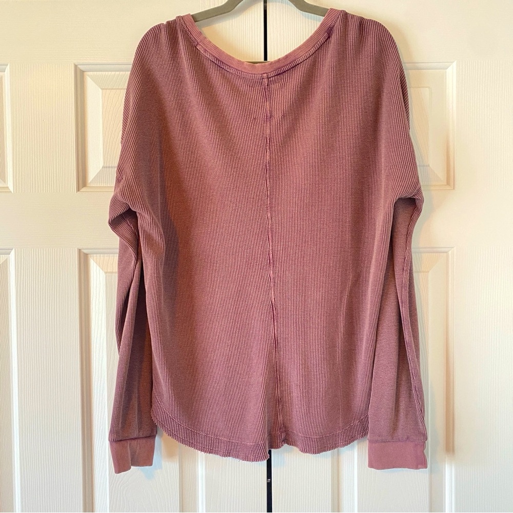 Anthropologie Daily Practice Washed Cranberry Waffle Long Sleeve Shirt, … - Picture 2 of 10